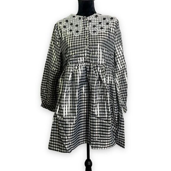 Sister Jane Glint Check Smock Dress in Black and Silver with Collar Detail - Picture 1 of 12